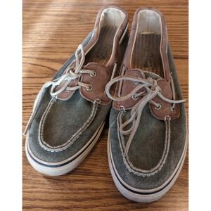 Sperry Top Sider Shoes Mens 11.5 M Green/Brown Canvas Leather Driving Boat Shoes
